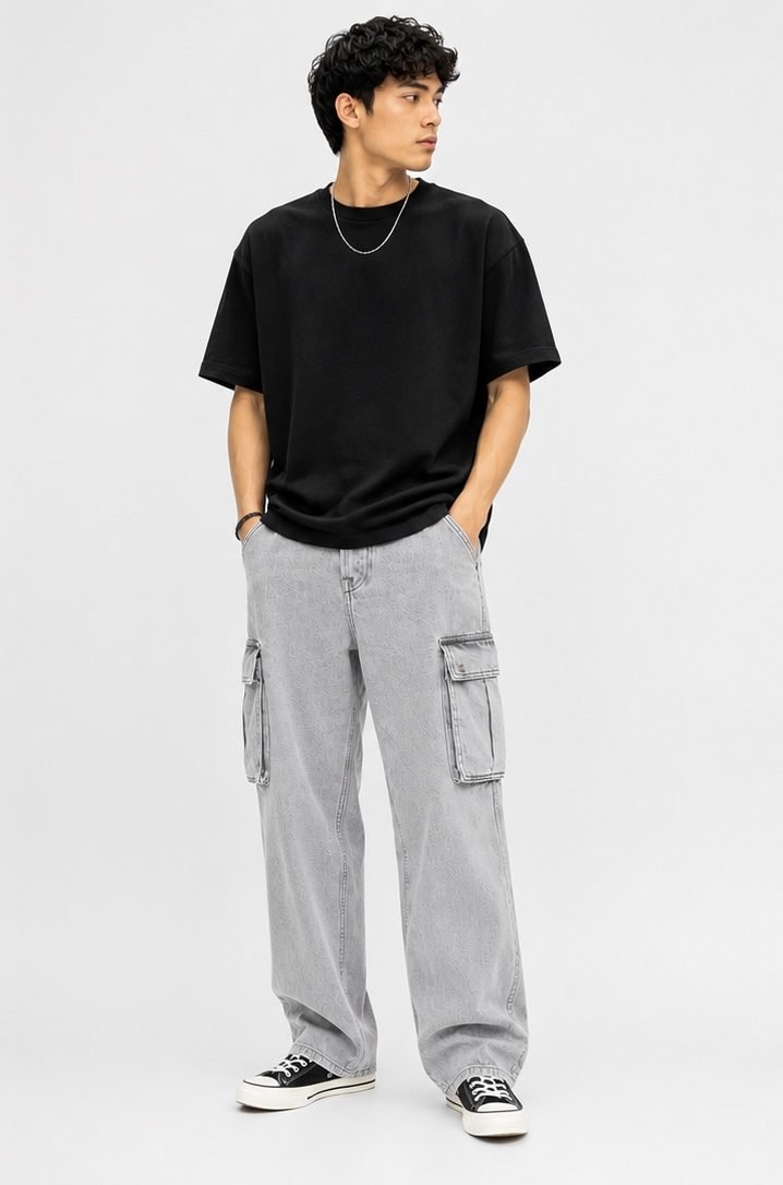 Loose Fit Denim Cargo Pants